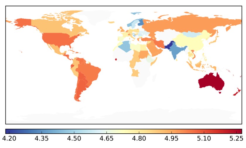 Map depicting the diversity of ingredients in cusines, when compared locally (Sajadmanesh, Jafarzadeh, et al)
