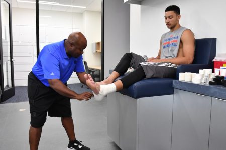CAMDEN, NJ- SEPTEMBER 23:  Ben Simmons #25 of the Philadelphia 76ers at the official opening of The Philadelphia 76ers Training Complex on September 23, 2016 in Camden, New Jersey. NOTE TO USER: User expressly acknowledges and agrees that, by downloading and/or using this Photograph, user is consenting to the terms and conditions of the Getty Images License Agreement. Mandatory Copyright Notice: Copyright 2016 NBAE (Photo by Jesse D. Garrabrant/NBAE via Getty Images)