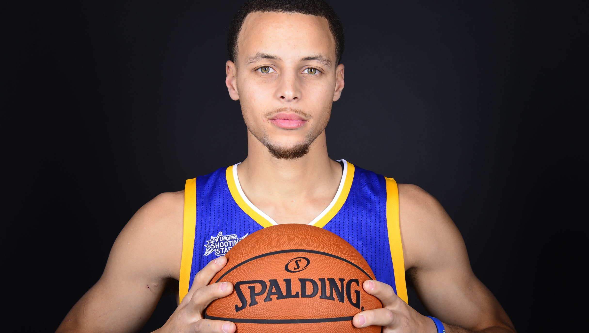 Stephen Curry #30 of the Golden State Warriors for the Degree Shooting Stars poses for a portrait prior to the 2015 State Farm All-Star Saturday Night on February 14, 2015 at Barclays Center in Brooklyn, New York. (David Dow/NBAE via Getty Images)