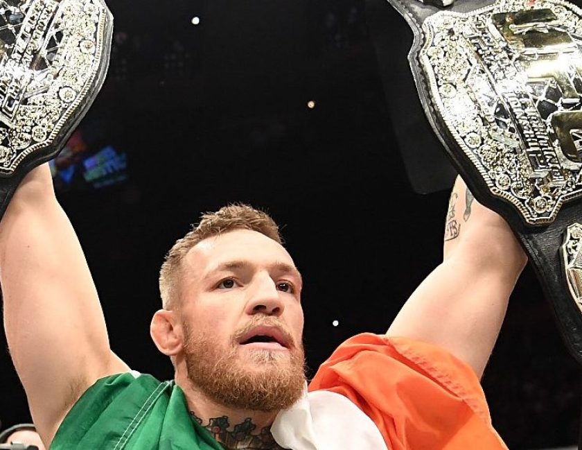 UFC lightweight and featherweight champion Conor McGregor of Ireland celebrates after defeating Eddie Alvarez in their UFC lightweight championship fight during the UFC 205 event at Madison Square Garden on November 12, 2016 in New York City. (Jeff Bottari/Zuffa LLC/Zuffa LLC via Getty Images)