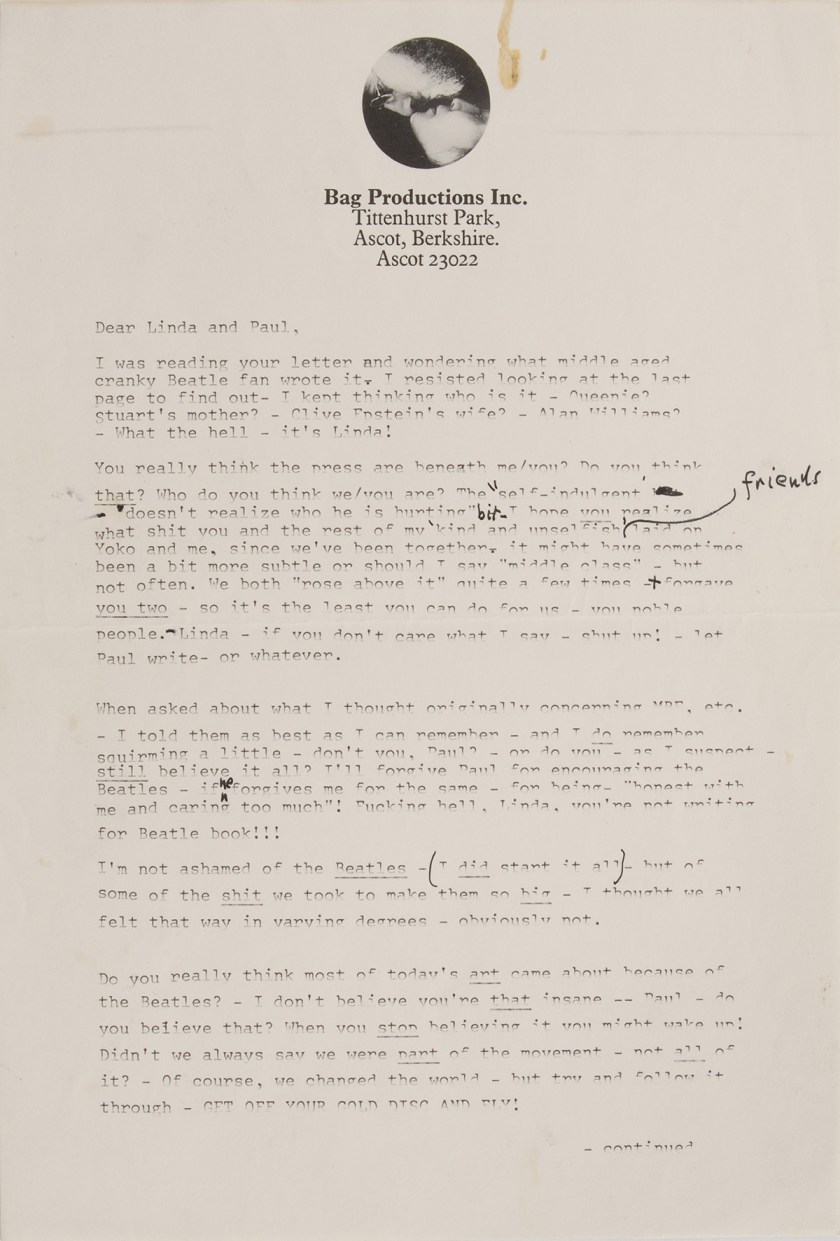 John Lennon Letter to Linda and Paul McCartney