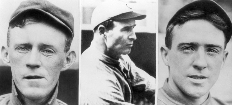 (Original Caption) 1938- Johnny Evers, Frank Chance and Joe B. Tinker (L to R), who comprised the famous infield combination of the Chicago Cubs, the "Tinker-To-Evers-To-Chance."