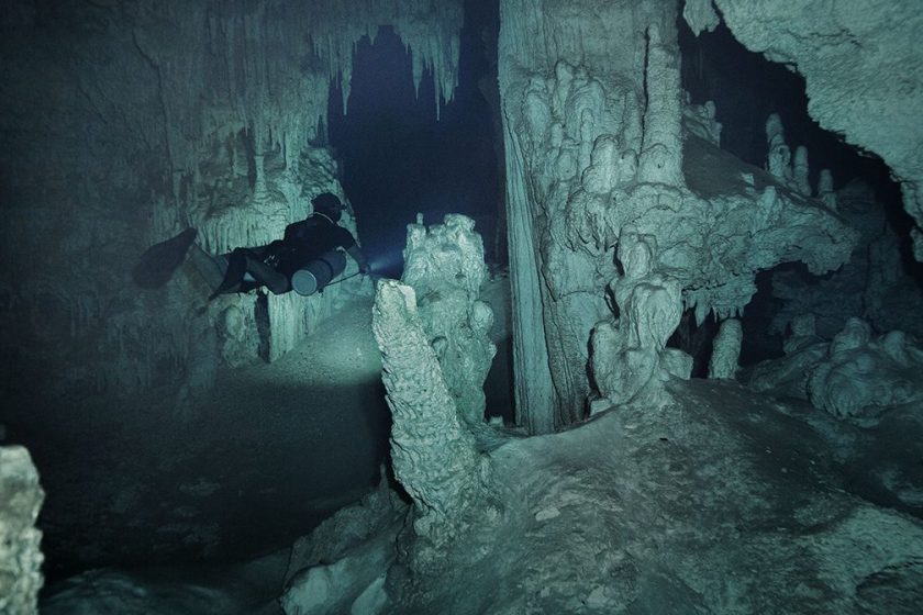 Exploring an Underwater Cave in the Yucatan Peninsula