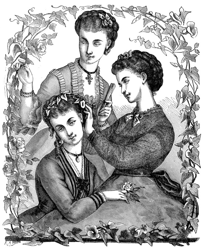 Fashion clothes and hairstyle models from the 1800s