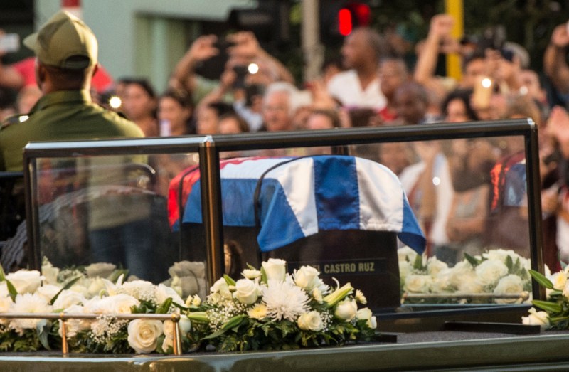 The urn with the ashes of Cuban leader Fidel Castro is driven through the streets of Havana starting a final four-day journey across Cuba (JUAN BARRETO/AFP/Getty Images)