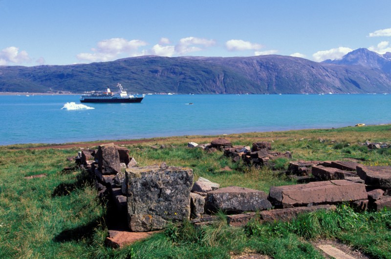 Southern Greenland, Brattahlib, Remains Of Home Of Erik The Red, Ms Clipper Adventurer (Wolfgang Kaehler/LightRocket via Getty Images)