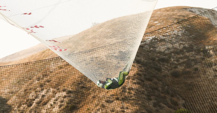 Skydiver Luke Aikins lands safely after jumping 25,000 feet from an airplane without a parachute or wing suit as part of 'Stride Gum Presets Heaven Sent' on July 30, 2016 in Simi Valley, California. (Photo by Mark Davis/Getty Images for Stride Gum) 