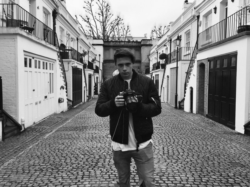 Brooklyn Beckham on set shooting for Burberry Brit Fragrances (Burberry)