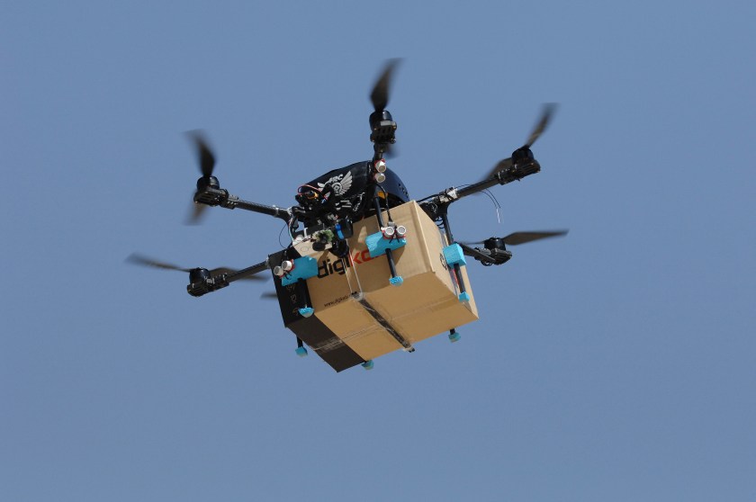 An Iranian drone built by the Amir Kabir University of Technology team takes a flight test to deliver parcels in a competition created by Iran's largest online retailer, Digikala, at the Pardis Technology Park east of Tehran, Iran, on September 17, 2016. Often called "Iran's Amazon," Digikala is one of Iran's fastest growing companies and, like Amazon, DHL and other global couriers, is exploring ways to speed delivery of parcels using drones. (Scott Peterson/Getty Images)