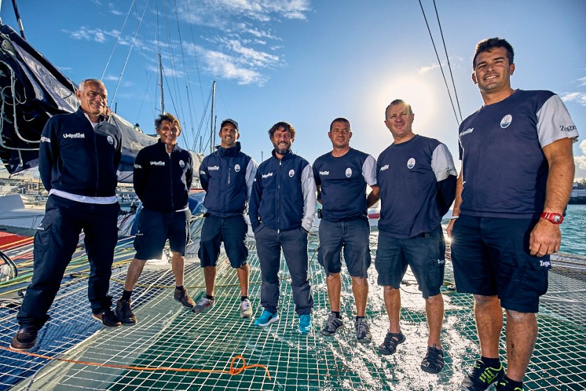(L-R) Francesco Malingri, François Robert, Oliver Herrera, Giovanni Soldini, Guido Broggi Jean-Baptiste Le Vaillant, Carlos Hernandez (Courtesy Maserati)