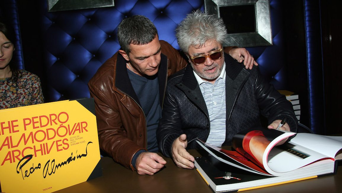 BEVERLY HILLS, CA - NOVEMBER 09:  Director Pedro Almodovar (R) and Antonio Banderas attend Pedro Almodovar book signing for "The Pedro Almodovar Archives" at Taschen on November 9, 2011 in Beverly Hills, California.  (Photo by Tommaso Boddi/Getty Images)