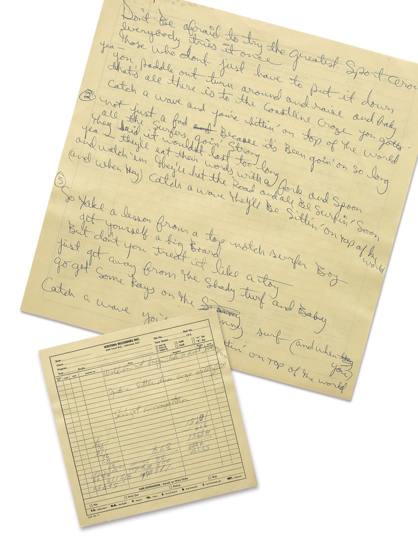Brian Wilson Manuscript for Two Beach Boys Songs