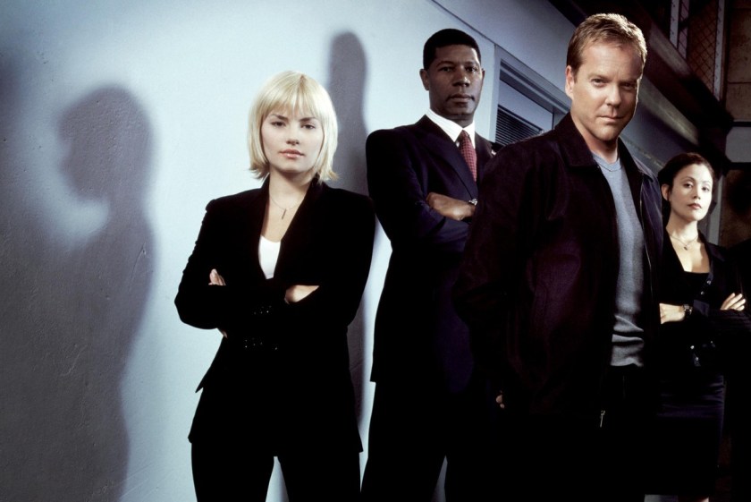 Clockwise from right: Kiefer Sutherland, Elisha Cuthbert, and Dennis Haysbert starred in the original 24. (Anthony Mandler/FOX)