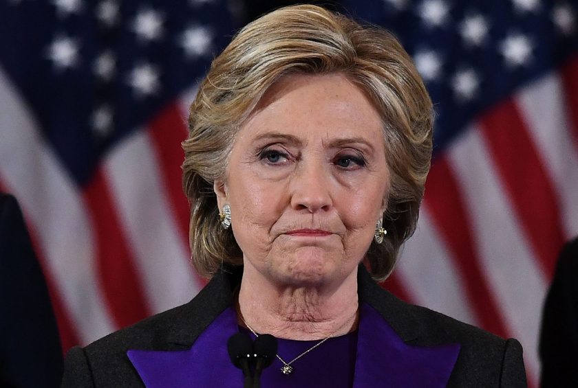 US Democratic presidential candidate Hillary Clinton makes a concession speech after being defeated by Republican president-elect Donald Trump in New York on November 9, 2016. (Jewel Samad/AFP/Getty Images)