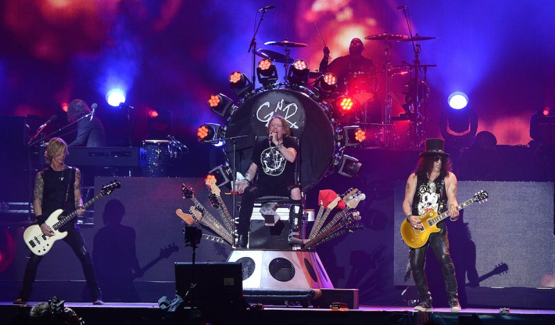 INDIO, CA - APRIL 16: Duff McKagan, Axl Rose and Slash of Guns N' Roses performs onstage during day 2 of the 2016 Coachella Valley Music & Arts Festival Weekend 1 at the Empire Polo Club on April 16, 2016 in Indio, California. (Photo by Kevin Mazur/Getty Images for Coachella)