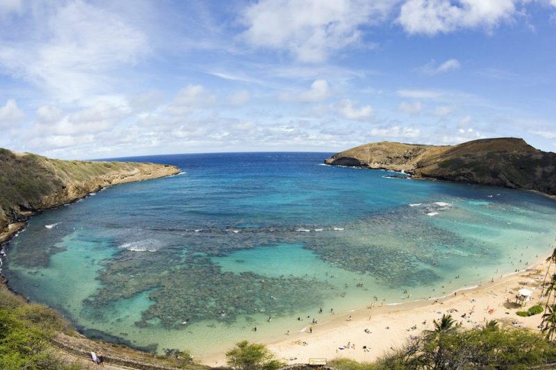 Hawaii, Oahu, Overview Of Hanauma Bay Nature Preserve.