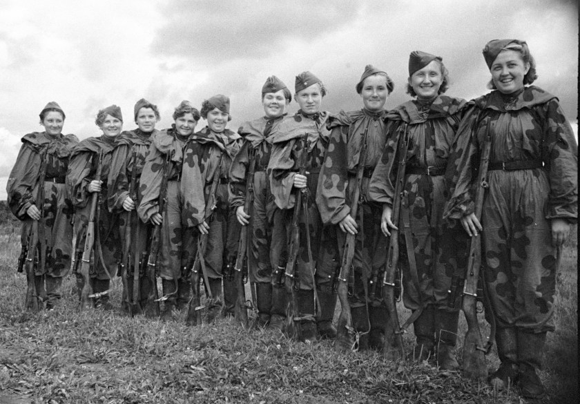 The Red Army Soviet female snipers gathered before leaving to the front in 1943. (Krasutskiy/AFP/Getty Images)