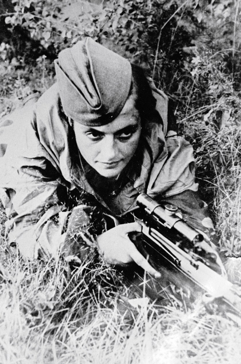 The Red Army Soviet sniper Lyudmila Pavlyuchenko defends Sevastopol from the Nazis, on June 06, 1942. (Ozerksy/AFP/Getty Images)