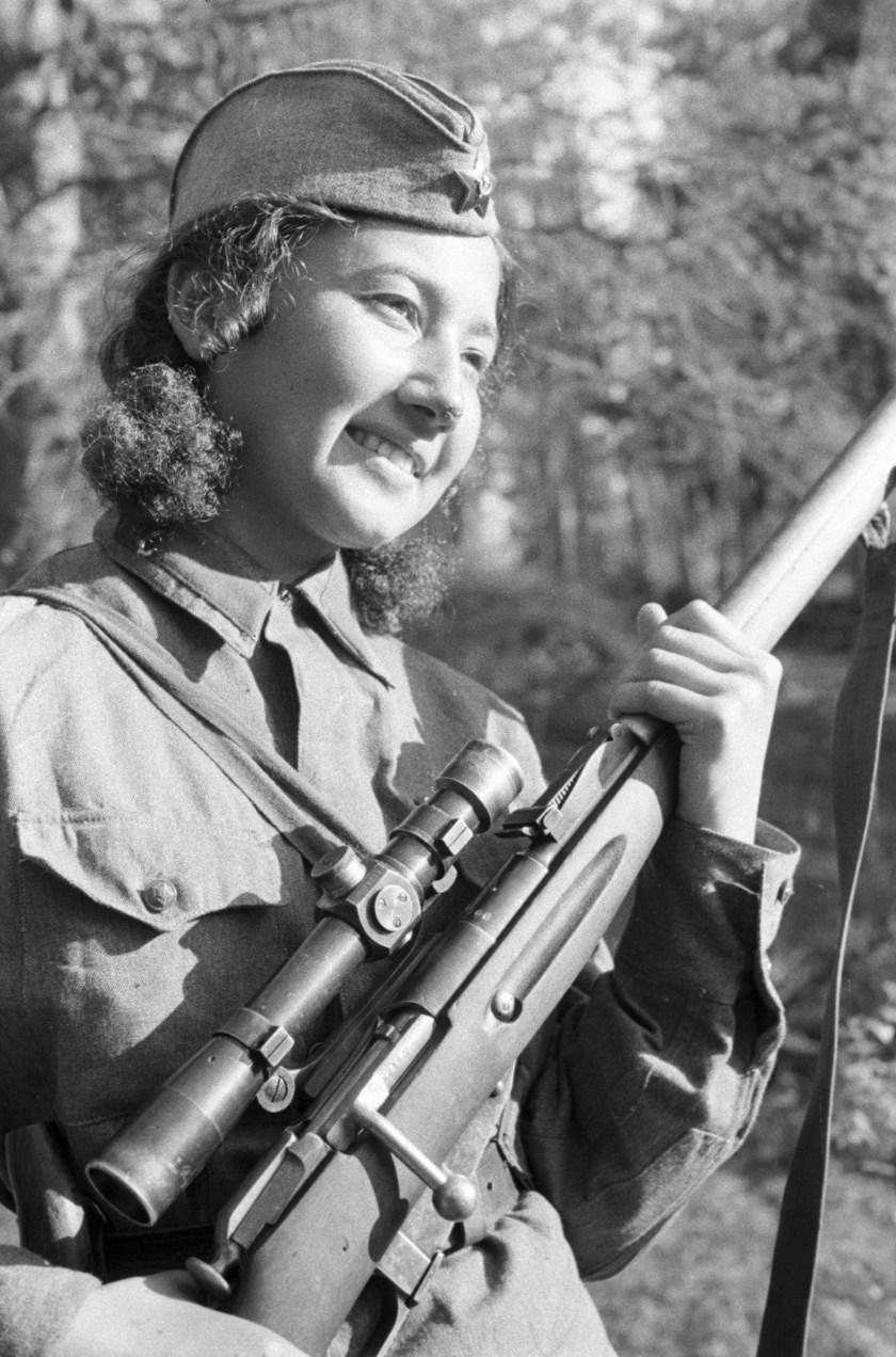 The Red Army Soviet sniper Anastasya Stepanova defends Stalingrad from the Nazis, in 1942. (Ozerksy/AFP/Getty Images)