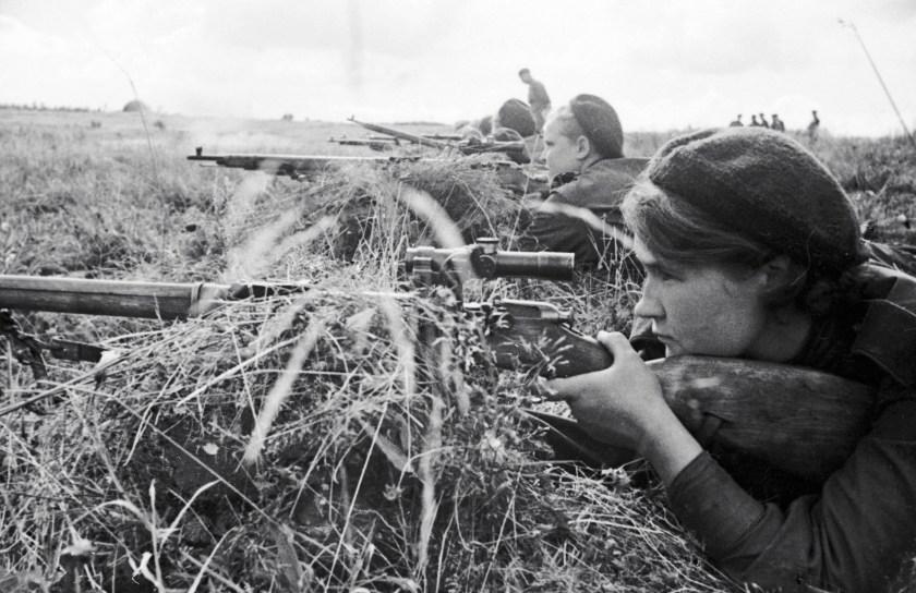 The Red Army Soviet sniper Lyuba Makarova at the meeting of the 3rd Shock Army's at the Kalinin front in 1943. (Ozerksy/AFP/Getty Images)