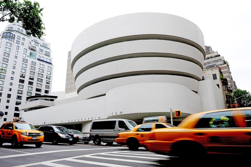 An exterior view along Fifth Avenue May 14, 2009 of the Guggenheim Museum in New York as the museum marks its 50th anniversary with an exhibition "Frank Lloyd Wright: From Within Outward". The building itself was designed by Wright. AFP PHOTO/Stan Honda (Photo credit should read STAN HONDA/AFP/Getty Images)