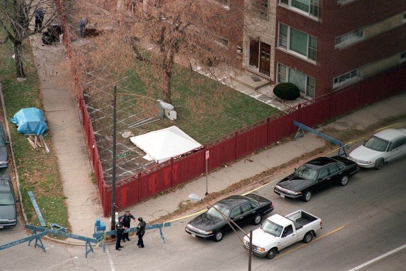 Police guard an area in this 1998 file photo in Chicago, Illinois, where a search was conducted for evidence of victims of serial killer John Wayne Gacy (John Smierciak/Chicago Tribune/MCT)