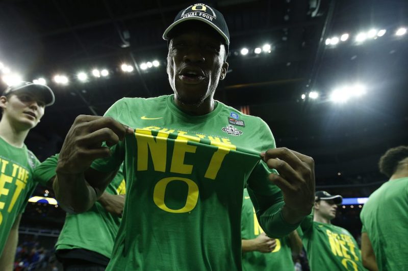 KANSAS CITY, MO - MARCH 25: Dylan Ennis (31) of the Oregon Ducks celebrates during the 2017 NCAA Men's Basketball Tournament held at Sprint Center on March 25, 2017 in Kansas City, Missouri. (Photo by Timothy Nwachukwu/NCAA Photos via Getty Images)