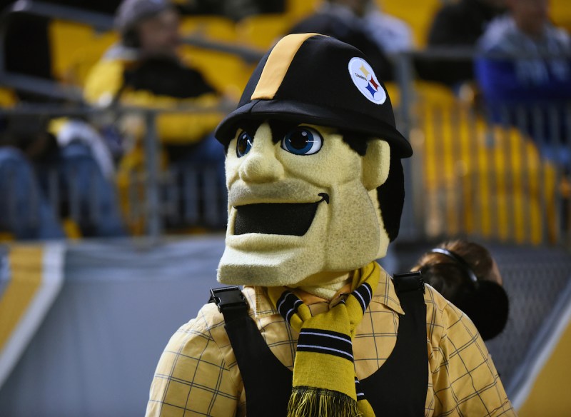 PITTSBURGH, PA - DECEMBER 6: Team mascot Steely McBeam of the Pittsburgh Steelers looks on from the sideline before a game against the Indianapolis Colts at Heinz Field on December 6, 2015 in Pittsburgh, Pennsylvania. The Steelers defeated the Colts 45-10. (Photo by George Gojkovich/Getty Images)