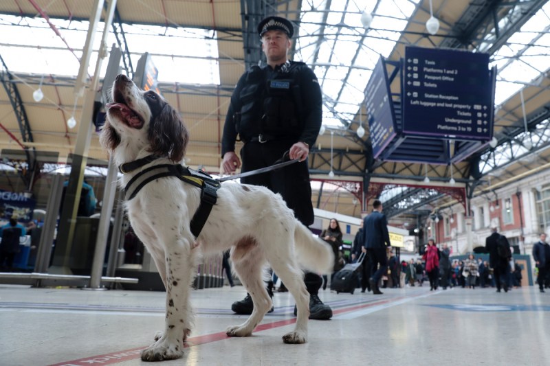 A Police dog handler escorts a sniffer dog through London Victoria railway station in central London, U.K., on Thursday, March 23, 2017. Parliament will return to work on Thursday after London's worst terror attack in more than a decade left five people dead, including the assailant and the police officer he stabbed. Photographer: Luke MacGregor/Bloomberg