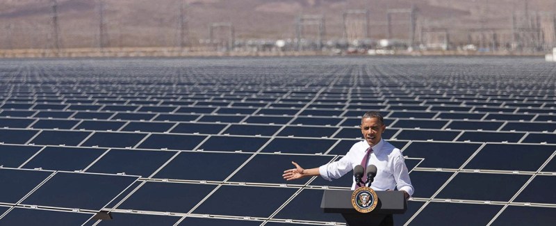 U.S. President Barack Obama speaks at Sempra Gas and Power Copper Mountain Solar 1 facility, the largest photovoltaic solar plant in the United States on March 21, 2012 in Boulder City, Nevada. (Lawrence Jackson/Planet Pix via ZUMA Wire)