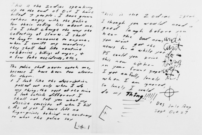 San Francisco, California: The 'Zodiac' killer broke his silence to boast in letters and cryptograms that he has now murdered seven persons (Bettmann/Contributor)