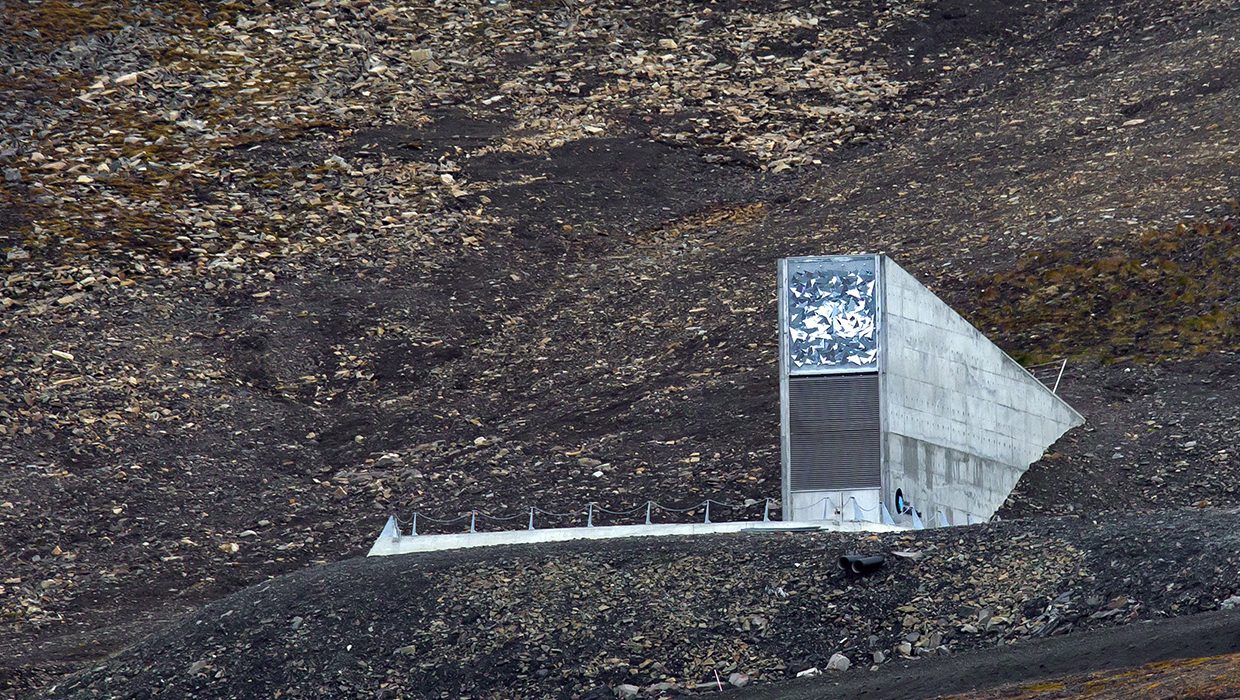 Entrance to the Svalbard Global Seed Vault, largest seed bank in the world near Longyearbyen on the Norwegian island of Spitsbergen. (Photo by: Arterra/UIG via Getty Images)