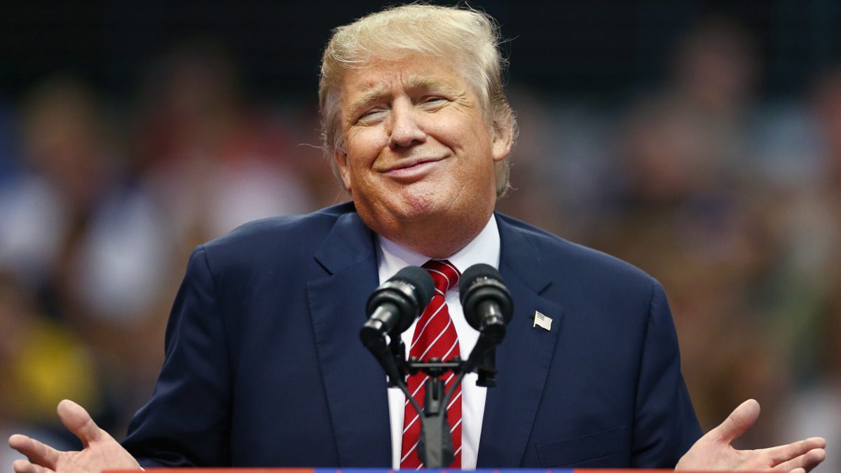 Republican presidential candidate Donald Trump during a campaign rally at the American Airlines Center (Tom Pennington/Getty Images)