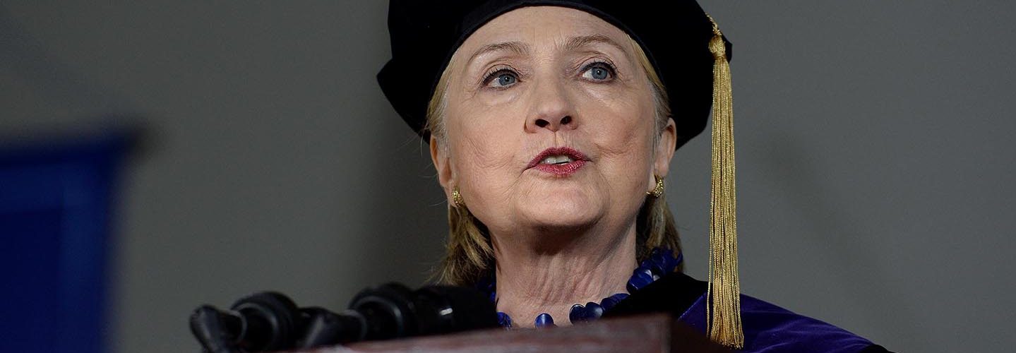 Hillary Clinton speaks at commencement at Wellesley College May 26, 2017 in Wellesley, Massachusetts. Clinton graduated from Wellesley College in 1969.