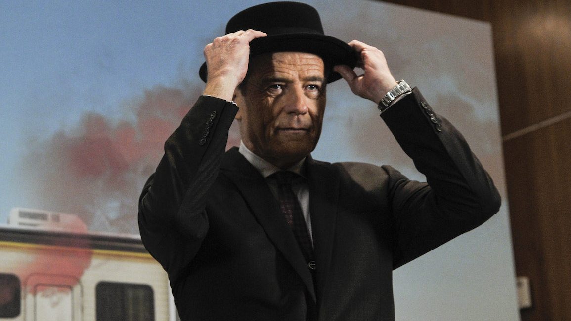 Actor Bryan Cranston speaks with his "The Heisenberg Hat" on during a donation ceremony of artifacts from AMC's "Breaking Bad" show at Smithsonian's National Museum of American History  in Washington DC on November 10, 2015.  (Photo by Kris Connor/Getty Images)