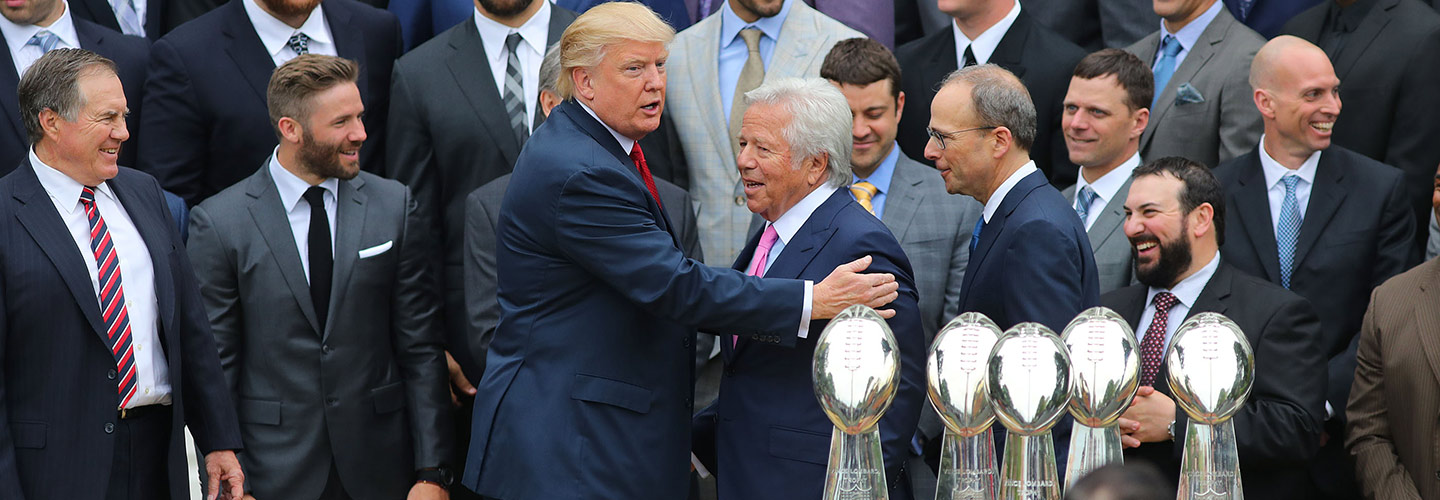 Donald Trump greets Robert Kraft