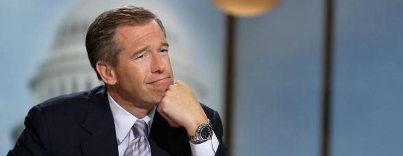 Moderator Brian Williams watches a video which pays tribute to late moderator Tim Russert during a taping of "Meet the Press" at the NBC studios June 22, 2008 in Washington, DC. Williams announced that former Nightly News anchor Tom Brokaw would temporarily host the show through the presidential elections in November, 2008.  (Photo by Alex Wong/Getty Images for Meet the Press)