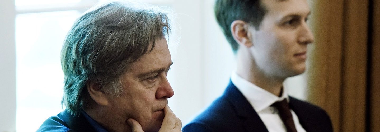 Jared Kushner (R) and Steve Bannon