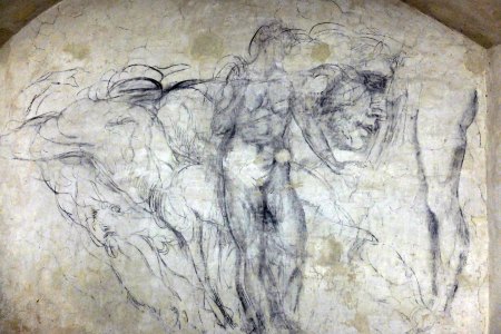 This picture taken on June 10, 2013 shows drawings by renaissance master Michelangelo in the secret room under the new sacristy of the Medici chapel in the Basilica di San Lorenzo in Florence.  (AFP PHOTO / CLAUDIO GIOVANNINI /Getty)