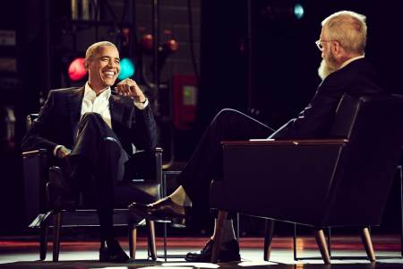 Former President Obama on David Letterman's new Netflix series, "My Next Guest Needs No Introduction." (Netflix)
