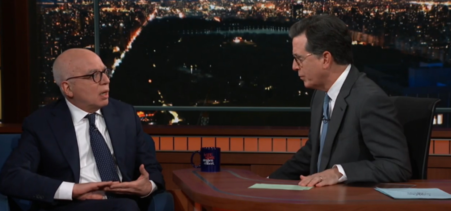 Stephen Colbert and author Michael Wolff on January 8, 2018. (YouTube/CBS)
