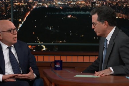 Stephen Colbert and author Michael Wolff on January 8, 2018. (YouTube/CBS)