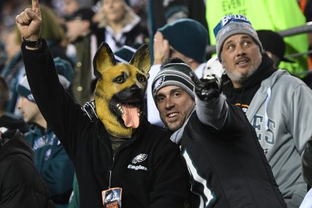 Philadelphia Eagles fans wear underdog mask during the NFC Championship game between the Philadelphia Eagles and the Minnesota Vikings on January 21, 2017 at Lincoln Financial Field in Philadelphia, PA. Eagles won 38-7.(Photo by Andy Lewis/Icon Sportswire via Getty Images)