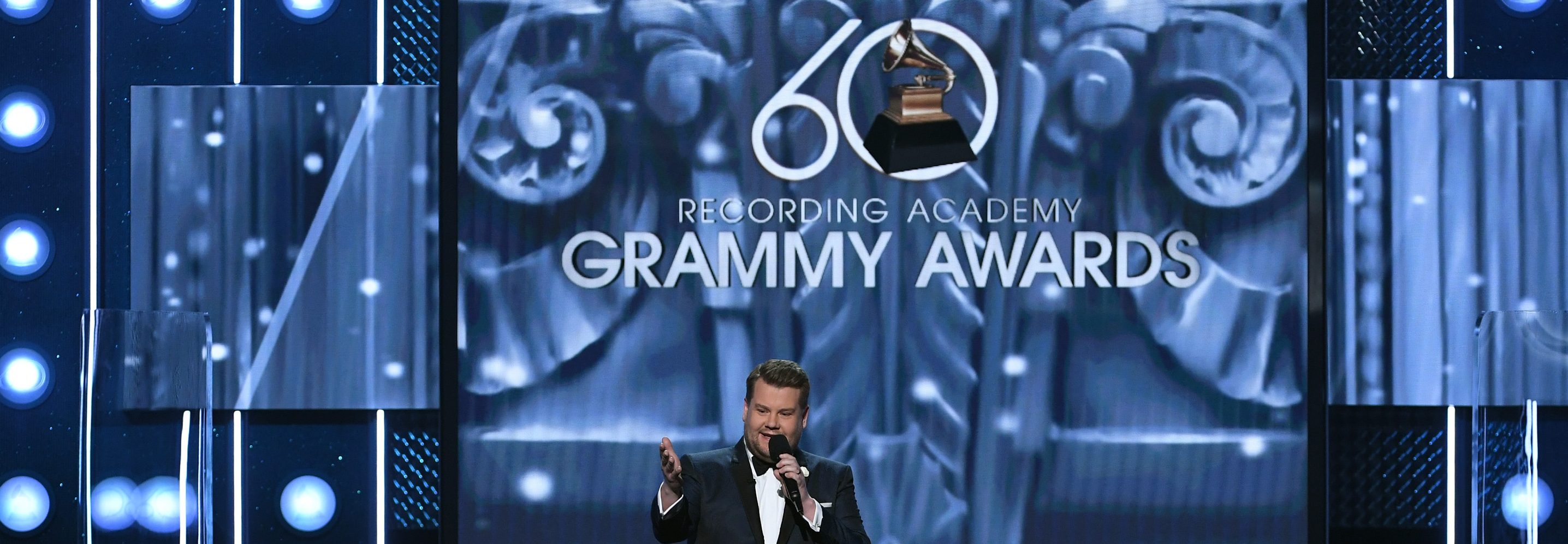 Host James Corden speaks onstage during the 60th Annual GRAMMY Awards at Madison Square Garden on January 28, 2018 in New York City. (Kevin Winter/Getty Images for NARAS)