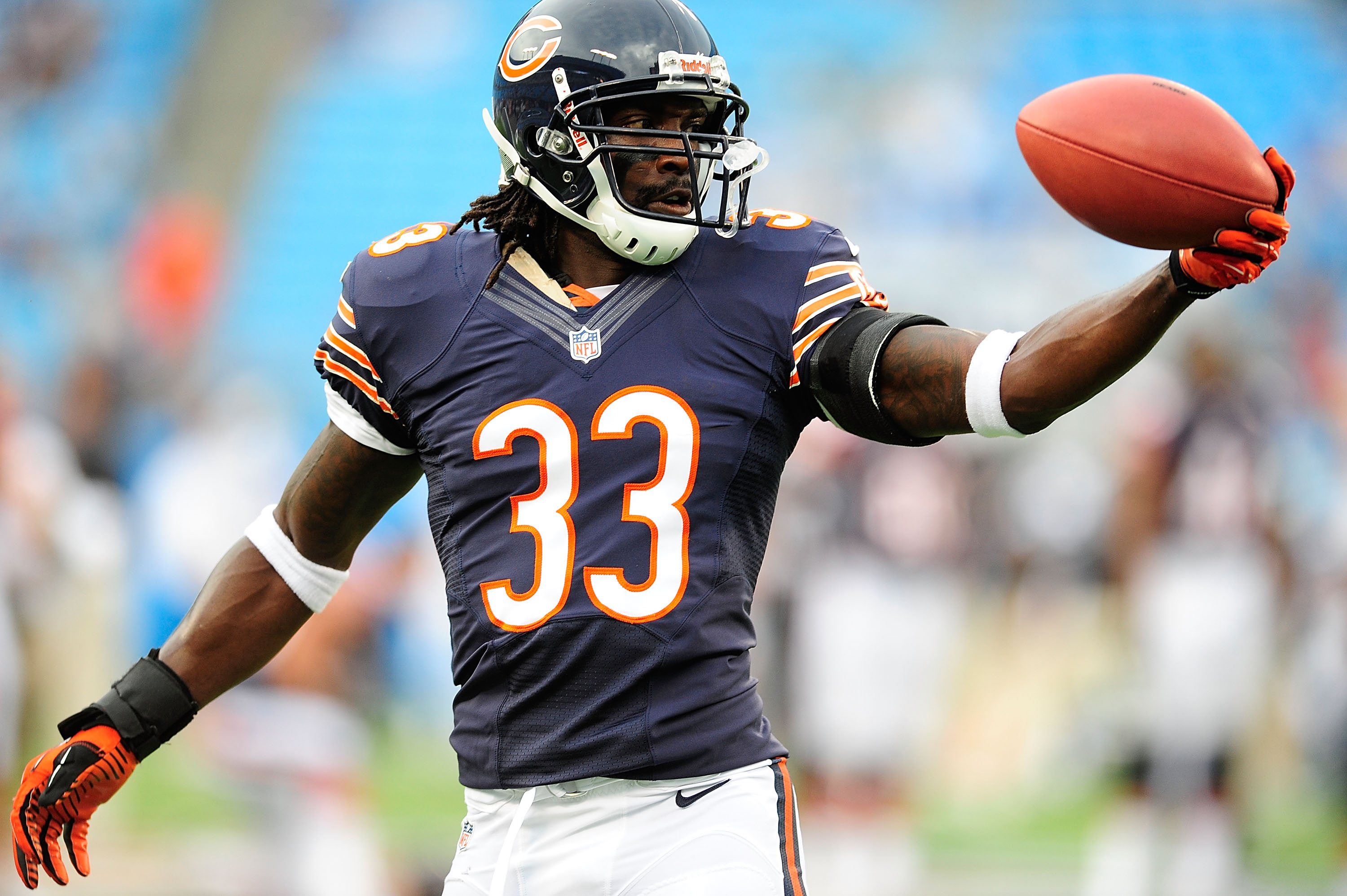 Charles Tillman #33 of the Chicago Bears against the Carolina Panthers during a preseason NFL game at Bank of America Stadium on August 9, 2013 in Charlotte, North Carolina. The Panthers won 24-17. 