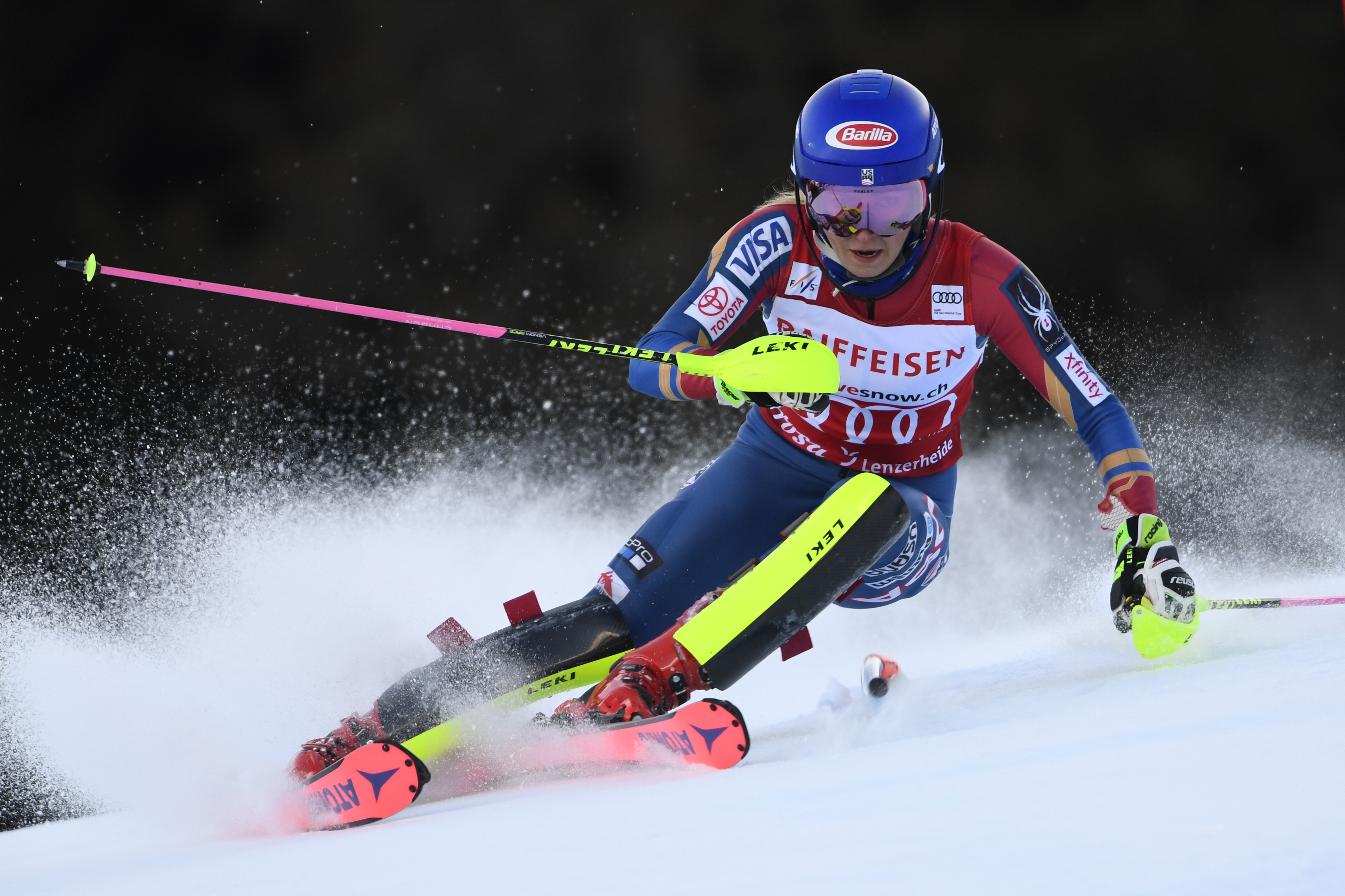 Mikaela Shiffrin of USA in action during the Audi FIS Alpine Ski World Cup Women's Slalom on January 28, 2018 in Lenzerheide, Switzerland. (Alain Grosclaude/Agence Zoom/Getty Images)
