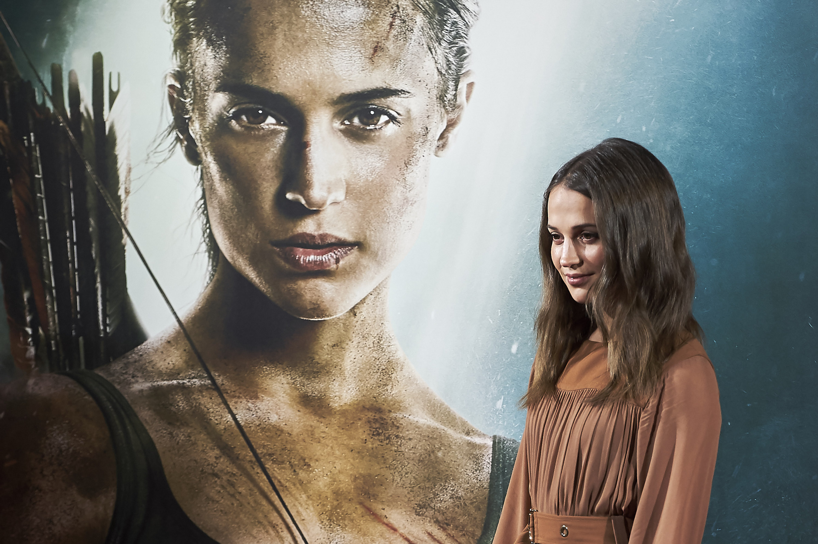 Actress Alicia Vikander attends 'Tomb Raider' photocall at the Santo Mauro Hotel on February 28, 2018 in Madrid, Spain.  (Photo by Carlos Alvarez/Getty Images)