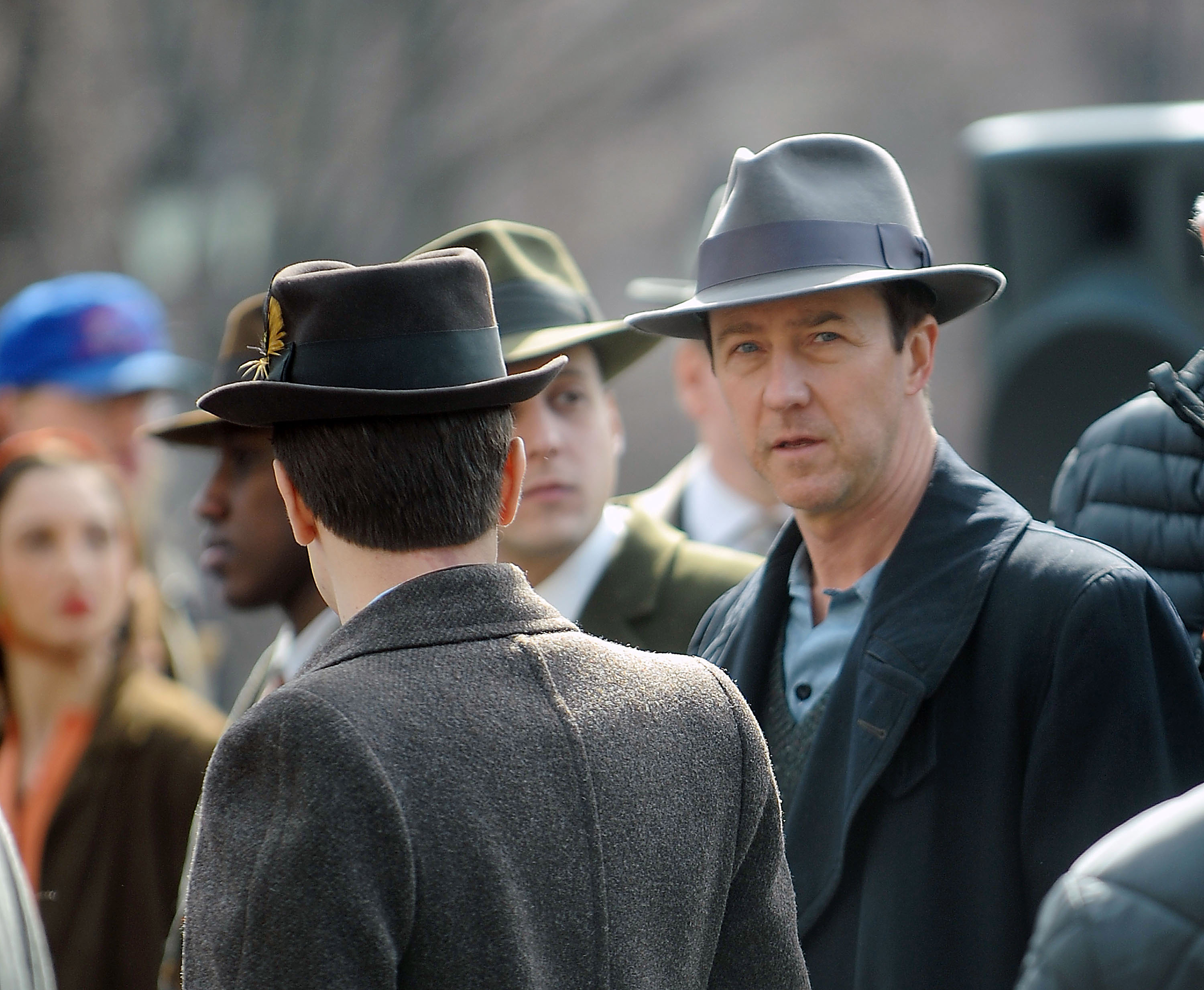 Director/actor Edward Norton on set for "Motherless Brooklyn" in Washington Sqaure Park on Feb. 28.  (Bobby Bank/GC Images)