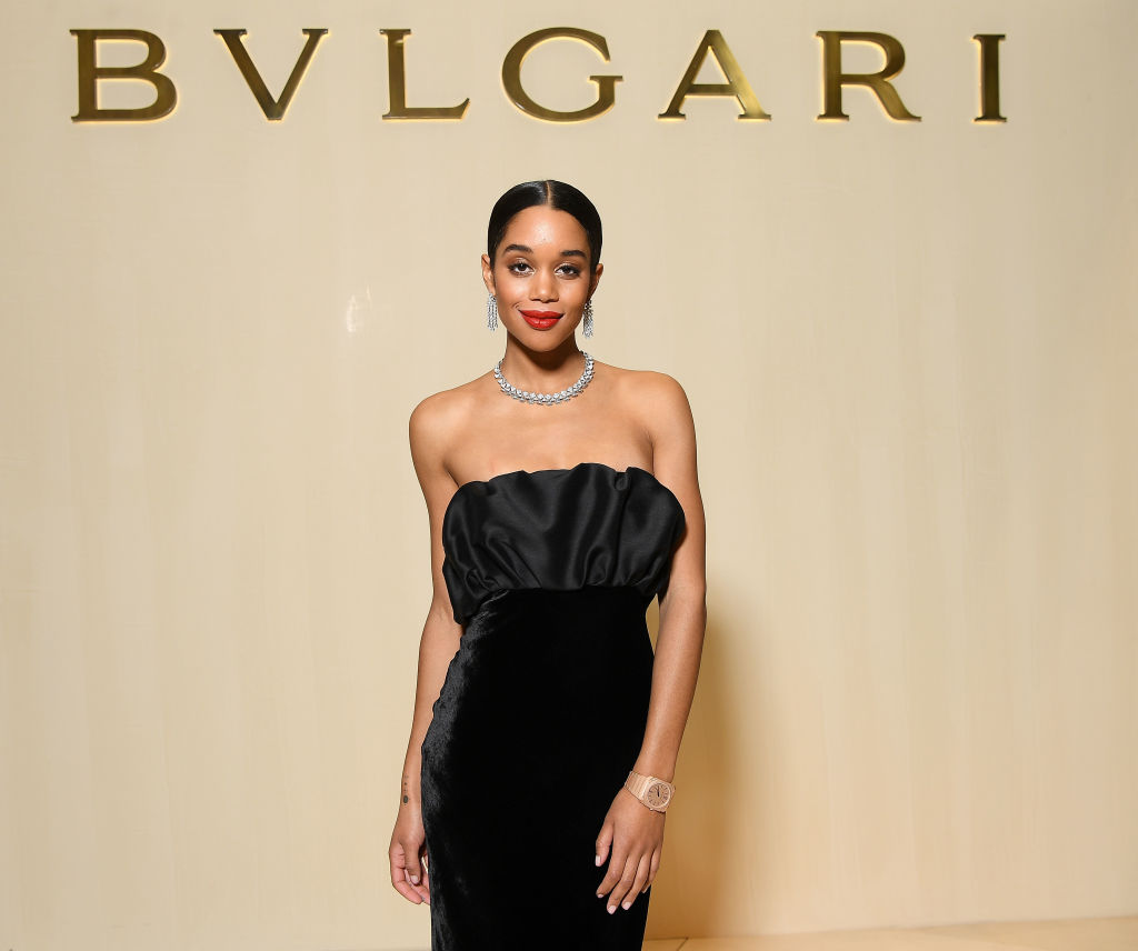 Laura Harrier attends Bvlgari Cocktail Party At Baselworld 2018 on March 21, 2018 in Basel, Switzerland.  (Photo by Venturelli/Getty Images for Bvlgari)