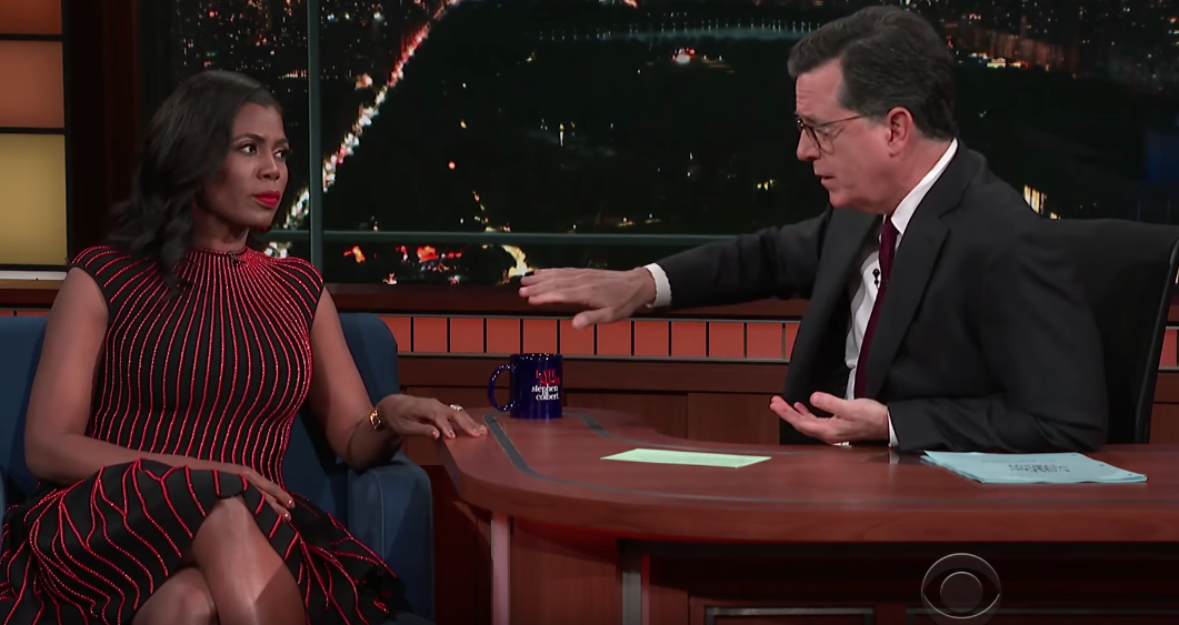 Stephen Colbert and Omarosa on "The Late Show." (YouTube)